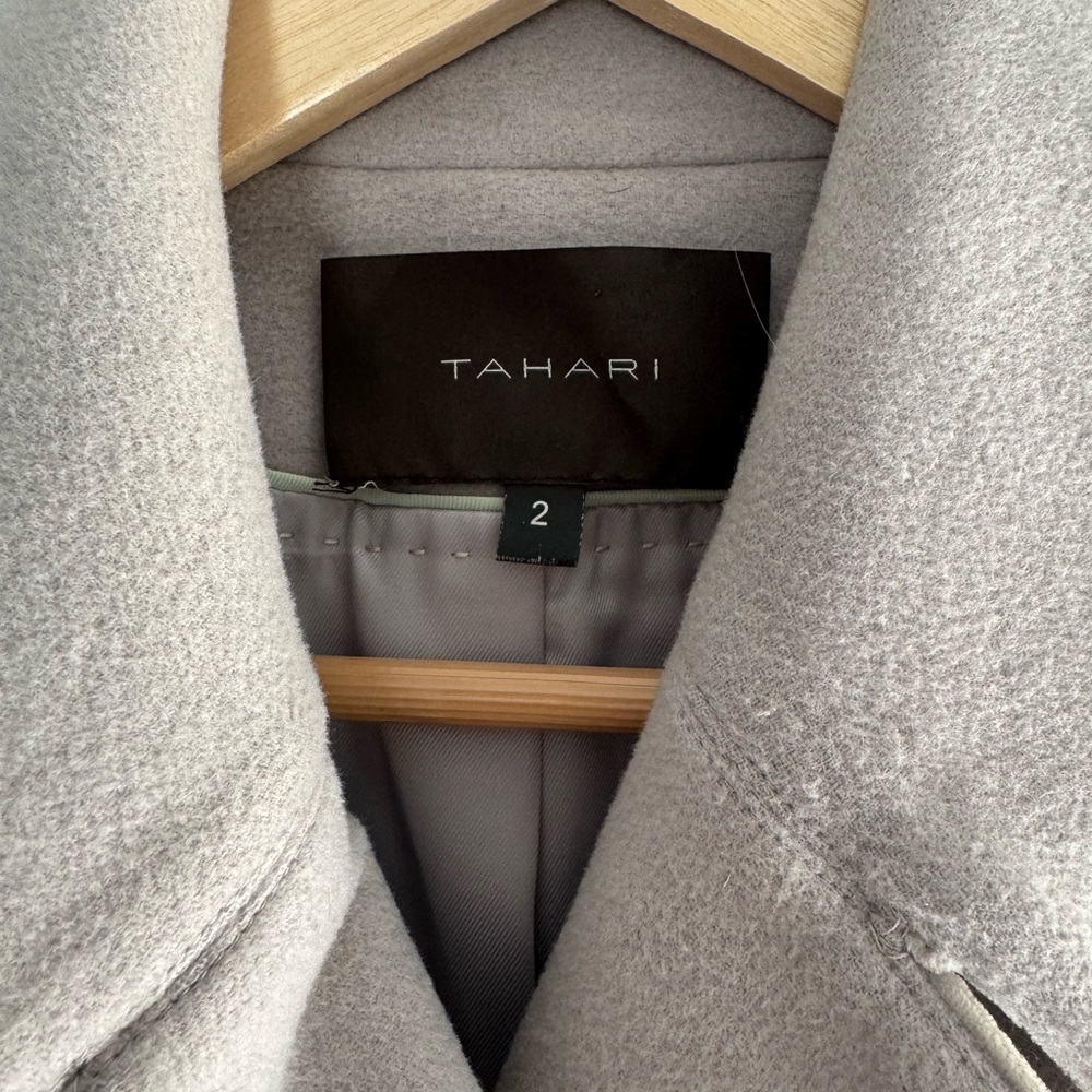 Wool Peacoat Double Breasted Taupe Gray Minimalist Coat – Tahari - Picture 4 of 10